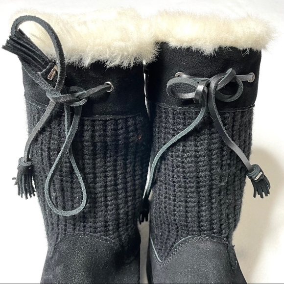 Bass Fargo Pull-On Knit and Suede Leather Boots With Tassel and Faux Fur Size 7 - Picture 7 of 12